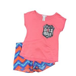 Miss Majesty Pink Chevron 2-Piece Set Graphic Tee & Shorts NWT Girls Size 10-12